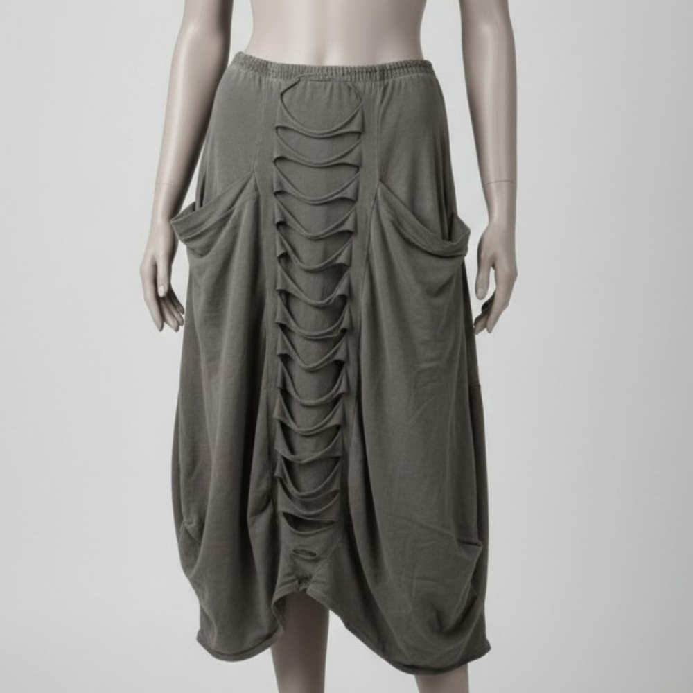 Gray Draped Skirt with Unique Cutout Design